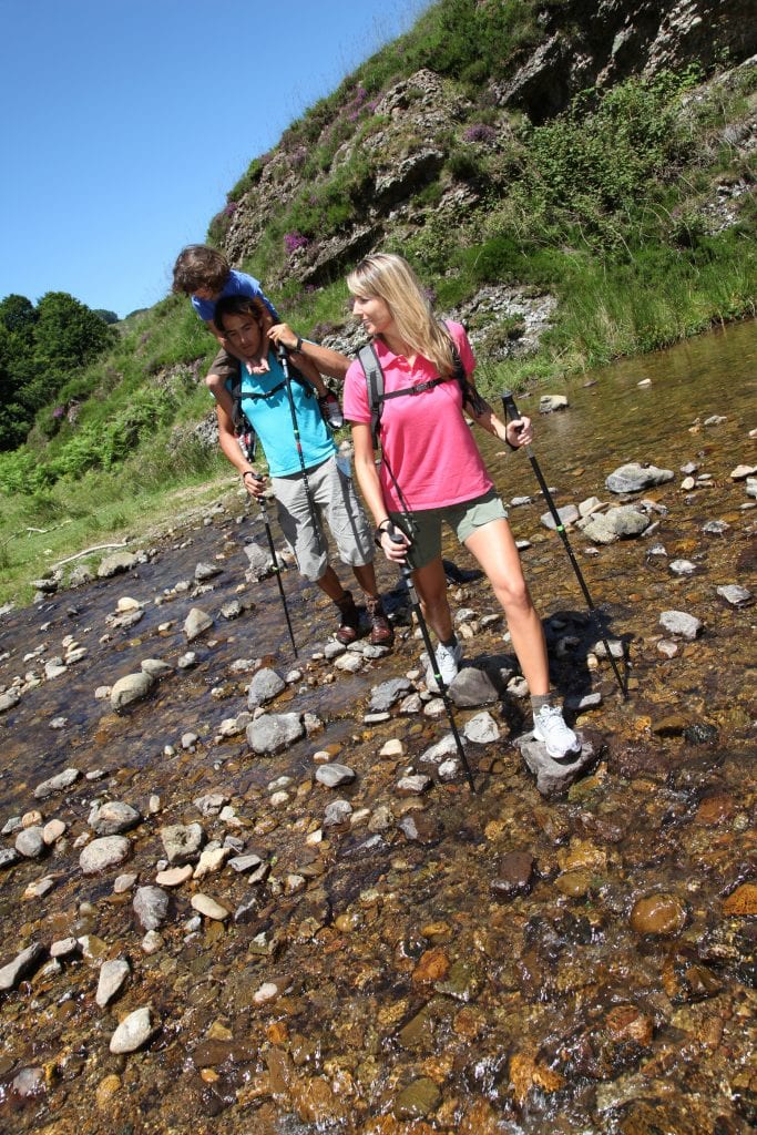 hiking with kids across a small river