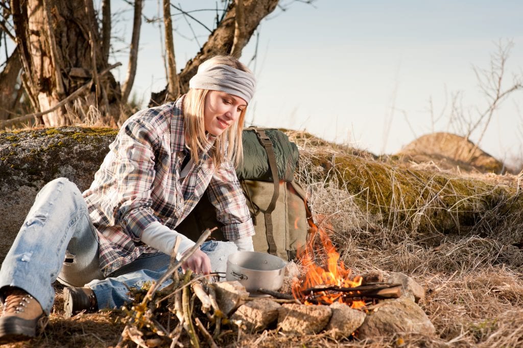 Campfire Hiking Woman With Bac 19629041 2