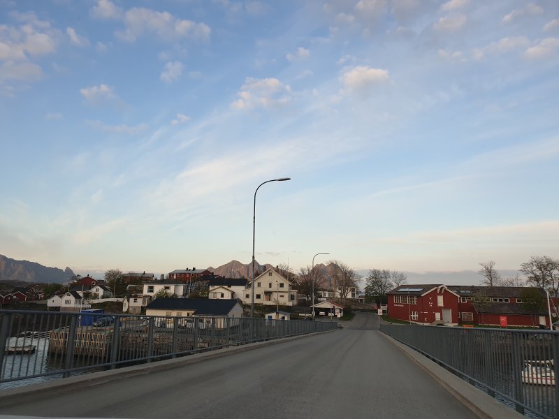 Svolvær neighborhood with the midnight sun norway