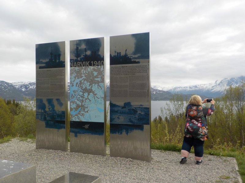 Nicole Anderson at the scenic area of the Narvik World War II memorial Norway
