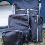 all four bags in front of the tent