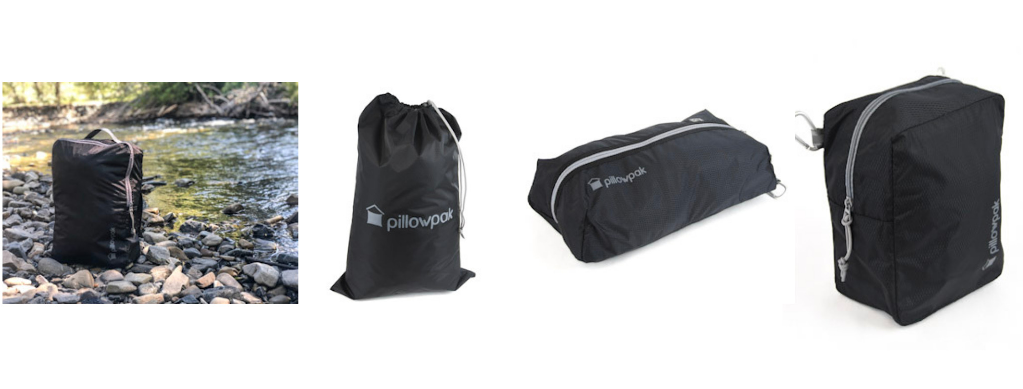Pillowpak Assesories - the cube pack, the utility bag, the shoe bag and the packing cube.