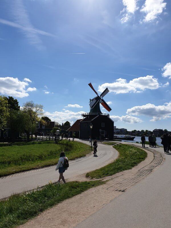 A windmill on the Zaan River next to the village