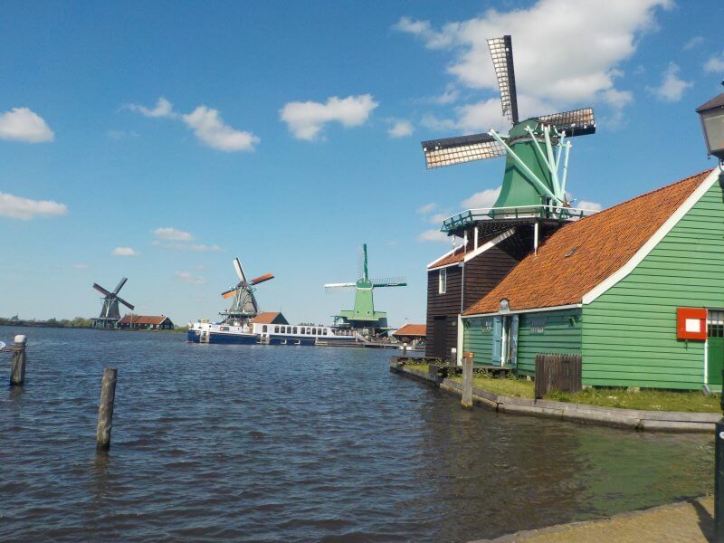 A lovely view of the windmills from the water.