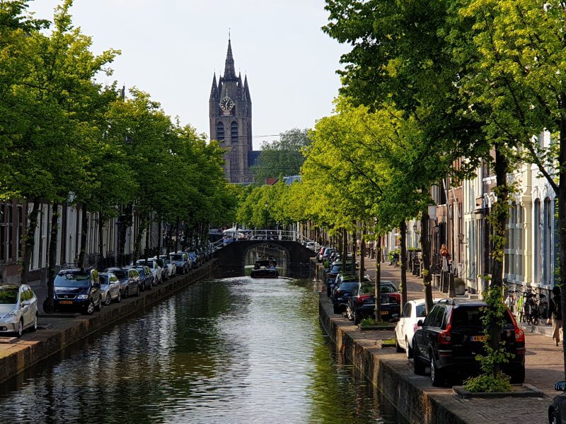 Part of the canal system in the beautiful town of Delft, The Netherlands.