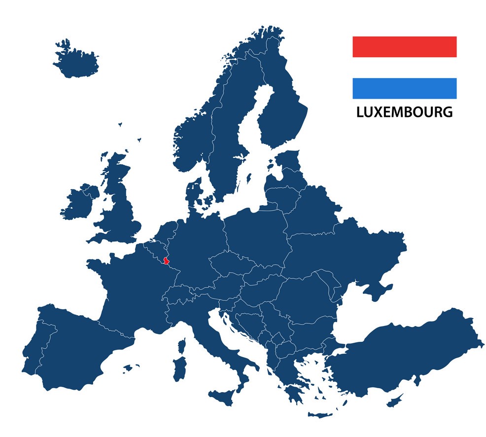 Europe map highlighting Luxembourg
