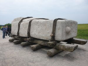A life-size model of how it is thought the massive stone blocks of Stonehenge were moved