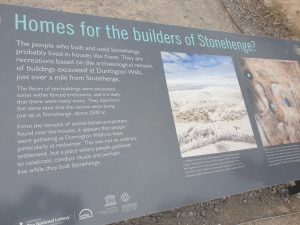 Signage explaining what was found to explain how people who built Stonehenge lived on Salisbury Plain