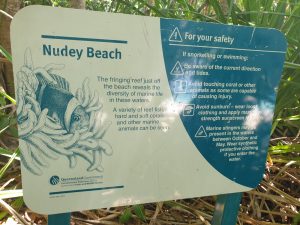 Nudey Beach info sign