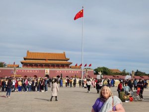 Nicole Anderson in front of the Forbidden City.